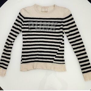 Zadig & Voltaire Black & Cream Striped Rhinestone Logo Sweater